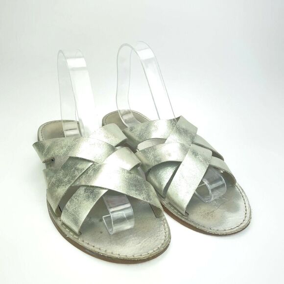 Madewell The Boardwalk Woven Slide on Sandal Metallic Silver L1167 Womens US 10 - Picture 2 of 9